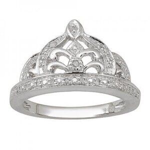 14K White Gold over Sterling Silver Diamond Ring Sz7 NEW